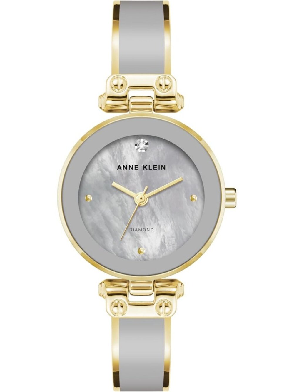Women's Light Grey Gold Analog Quartz Bracelet Genuine Diamond Dial Bangle Watch